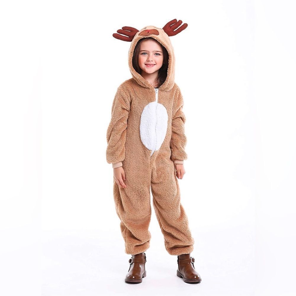 Child Pajamas Reindeer Costume Unisex Deer Animal Onesie Party Jumpsuit (Medium)
